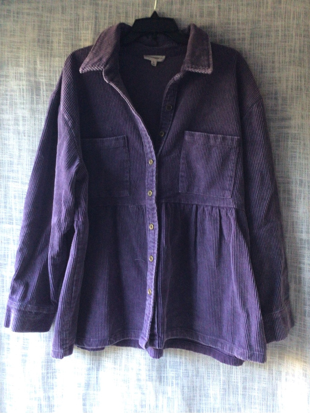 eesome Purple Corduroy Button-Front Peplum Jacket